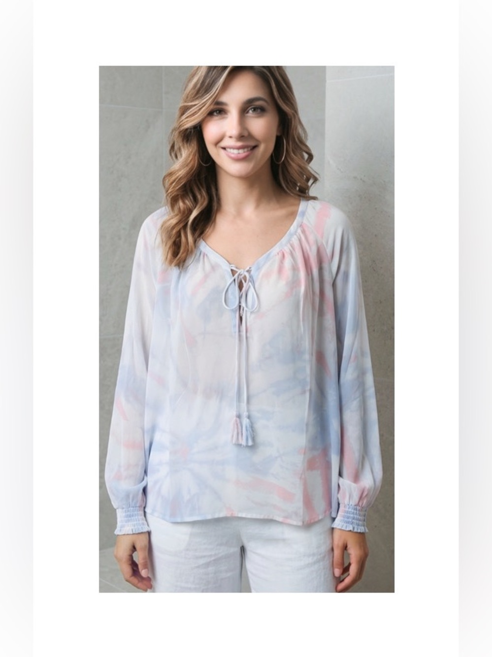 New Modcloth Pastel Tie-Front Peasant Blouse in Light Blue & Pink